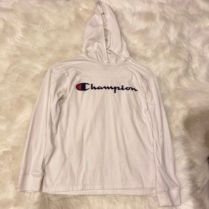 White, long sleeve Champion shirt with a hood!